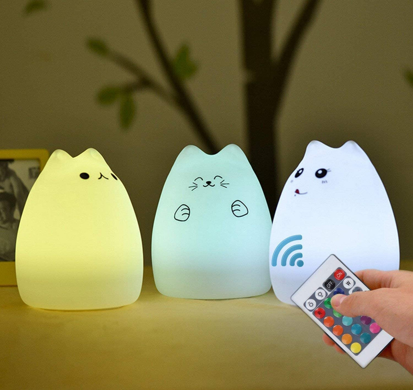 Adorable Cat Lamp Set - Remote Control Silicone Night Light for Kids, Rechargeable Kawaii Design, 4 Piece Bundle