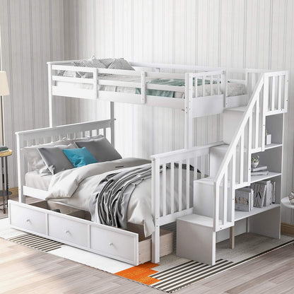 Stylish Twin Over Full Bunk Bed with Convenient Stairway and Smart Storage Solutions