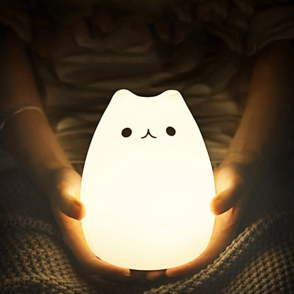 Adorable Cat Lamp Set - Remote Control Silicone Night Light for Kids, Rechargeable Kawaii Design, 4 Piece Bundle