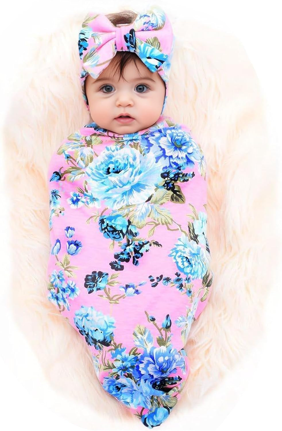 Floral Newborn Receiving Blanket and Headband Set - Perfect for Your Little One!