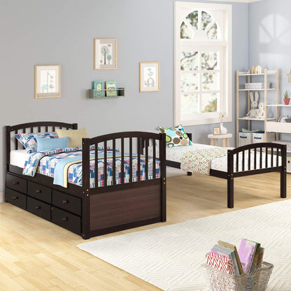 Chic Twin Over Twin Wooden Bunk Bed with Trundle & Storage - Ideal for Kids' Rooms & Guest Areas!