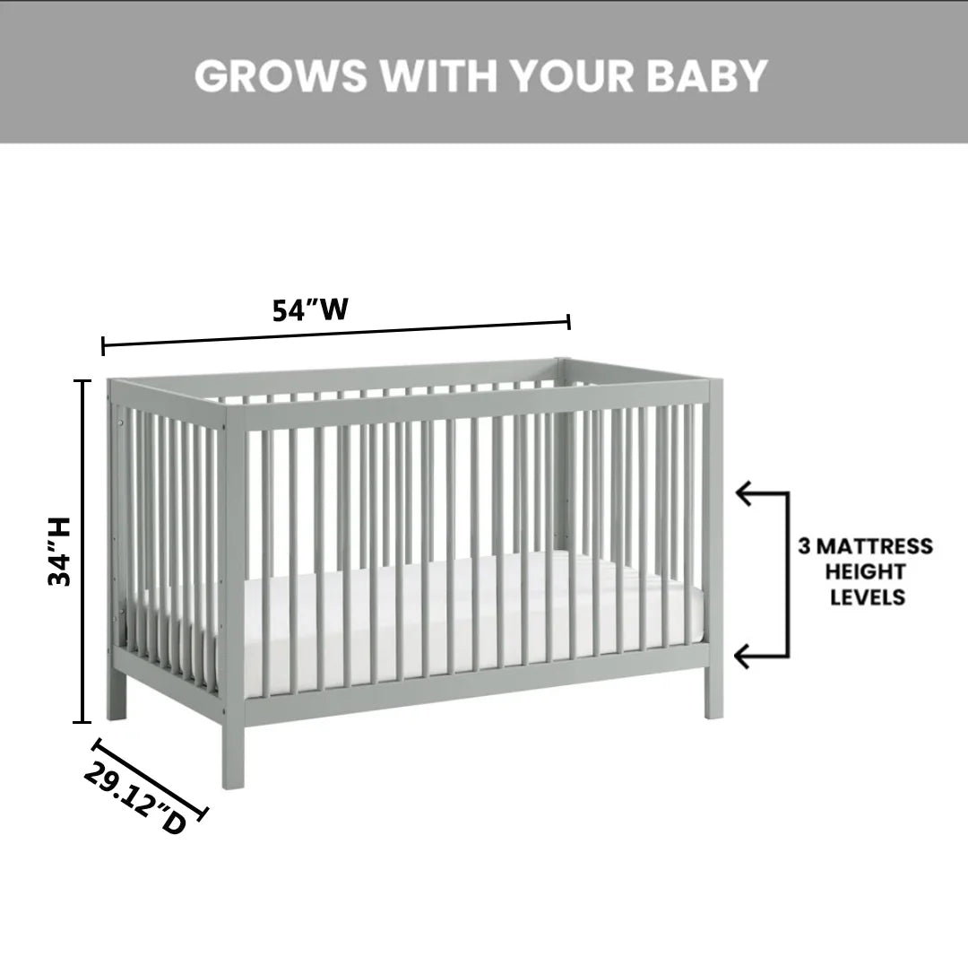 Stylish Gray 4-in-1 Convertible Crib with Round Spindles - Essential Island Full-Size Design