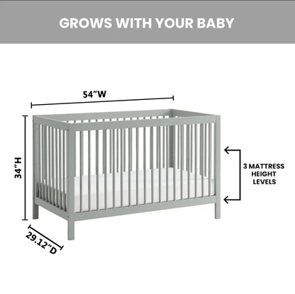 Stylish Gray 4-in-1 Convertible Crib with Round Spindles - Essential Island Full-Size Design