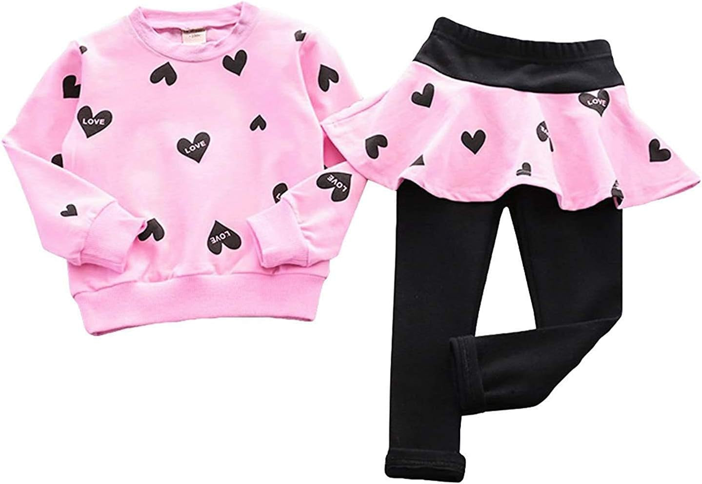 Adorable Toddler Girls Heart Print Hoodie & Leggings Outfit Set