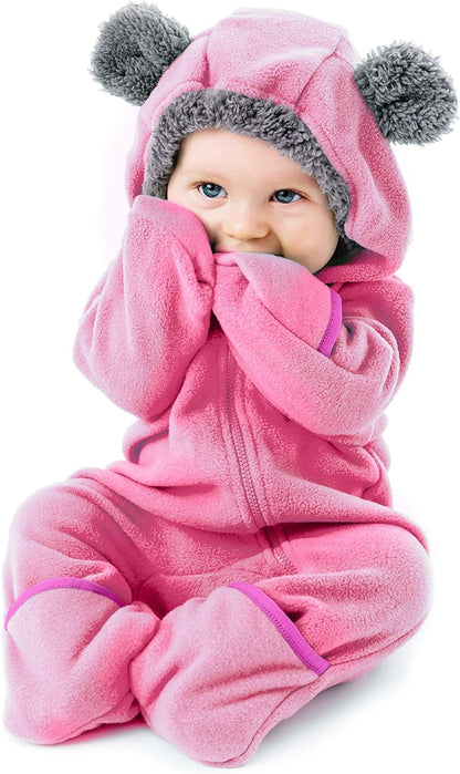 Cozy Fleece Baby Bunting Bodysuit - Adorable Hooded One Piece Romper for Infants and Toddlers