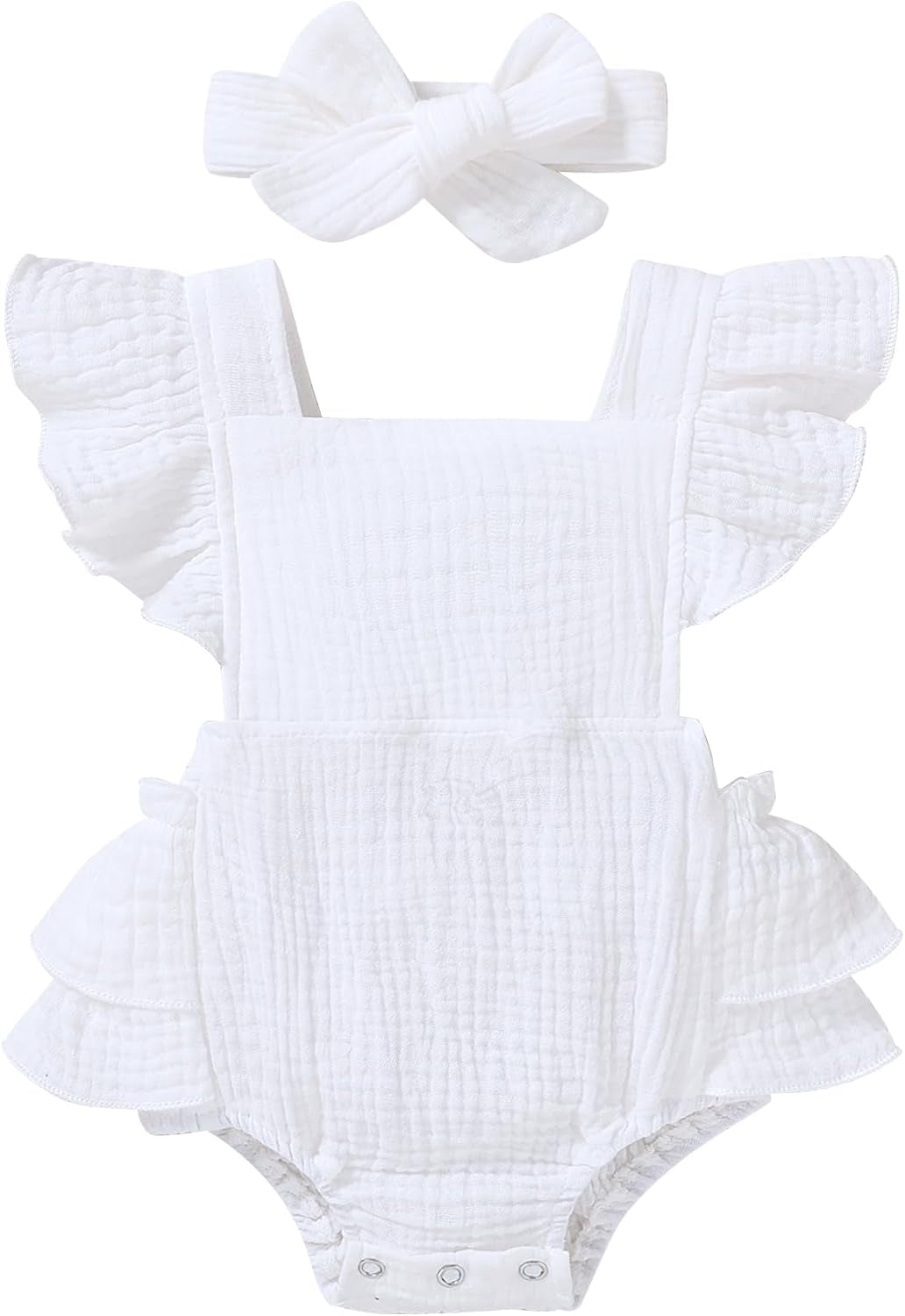 Adorable Ruffled Sleeveless Summer Romper for Toddler Girls - Soft Cotton Linen Comfort