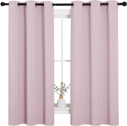 Thermal Insulated Blackout Curtains for Nursery, Solid Grommet Top, Baby Pink, 42 x 63 Inches (1 Pair)