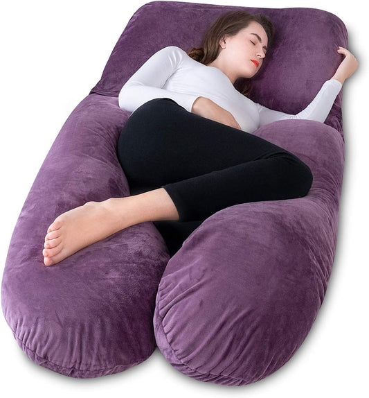 Pregnancy Pillows, Detachable Pregnancy Pillows for Sleeping with Adjustable Belt, U-Shape Full Body Pillow for Support Back, HIPS, Legs and Belly with Velvet Cover (Purple)