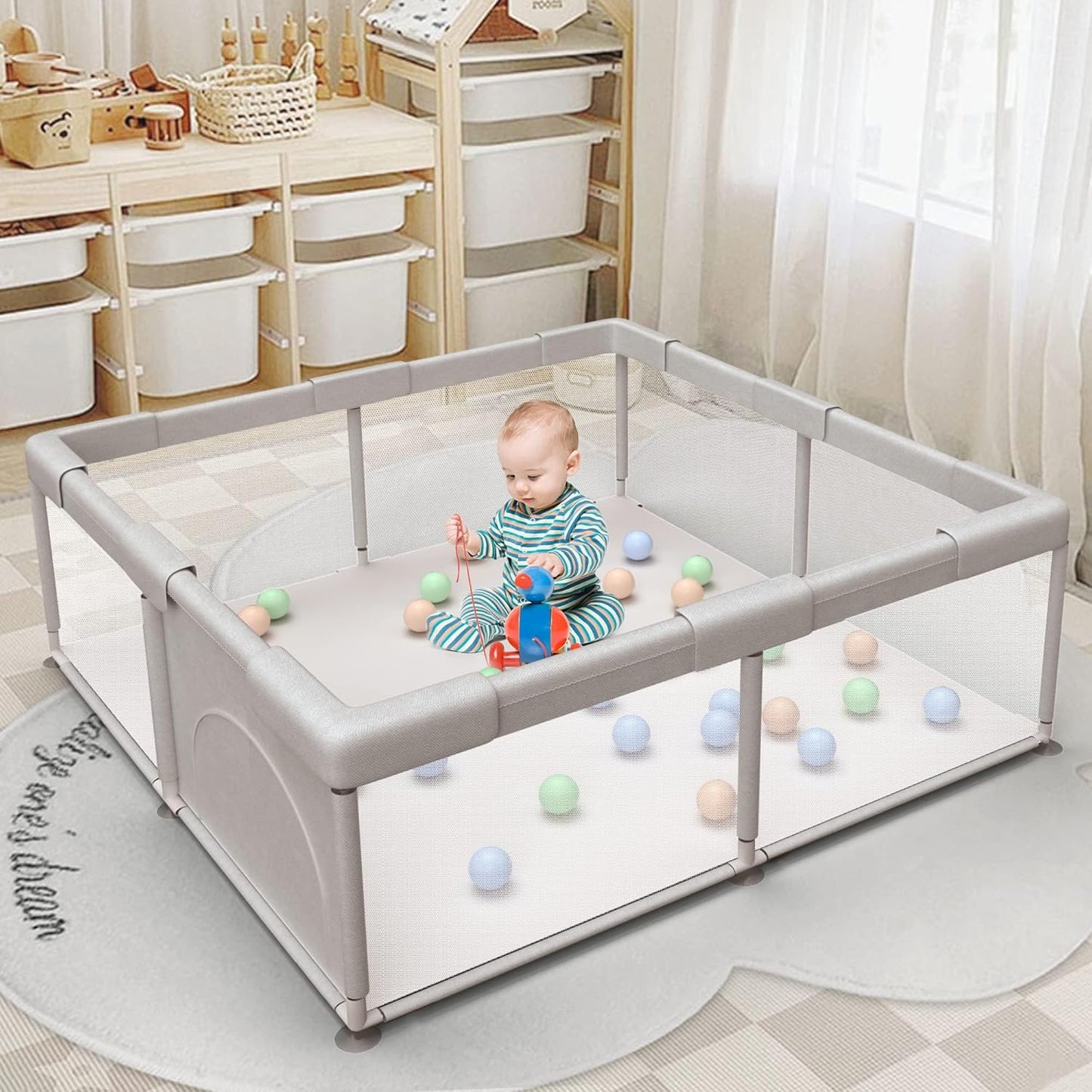 Ultimate Premium Baby Playpen with Soft Mat - Space-Saving 50 x 50 Inch Playard for Infants and Toddlers