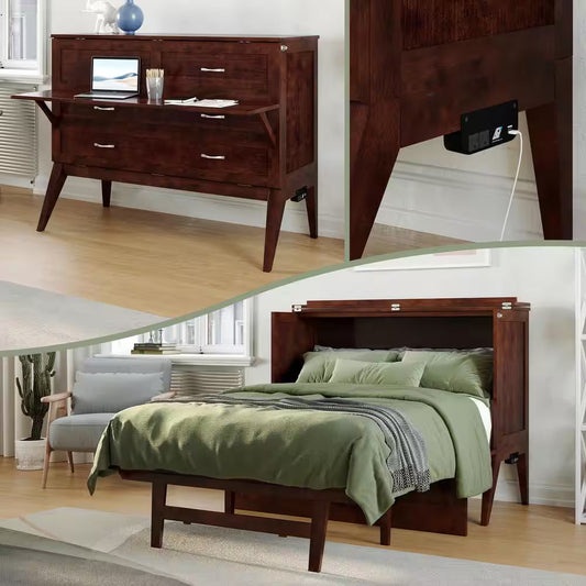 Transform Your Space with the Northampton Walnut Solid Wood Full Size Murphy Bed Desk & Mattress Combo