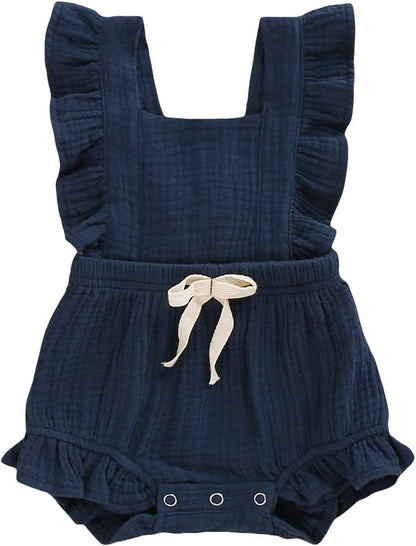 Adorable Ruffled Sleeveless Summer Romper for Toddler Girls - Soft Cotton Linen Comfort