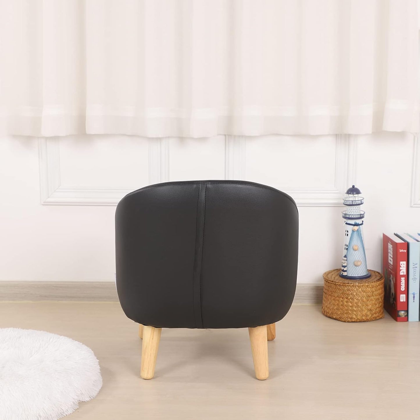 Chic Black PVC Toddler Armchair with Durable Wooden Legs - Ideal Kids' Sofa Chair