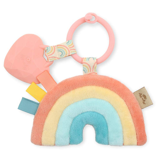 Itzy Pal Rainbow Baby Teething Toy - Soft Lovey, Crinkle Sounds, Textured Ribbons & Silicone Teether for Newborns