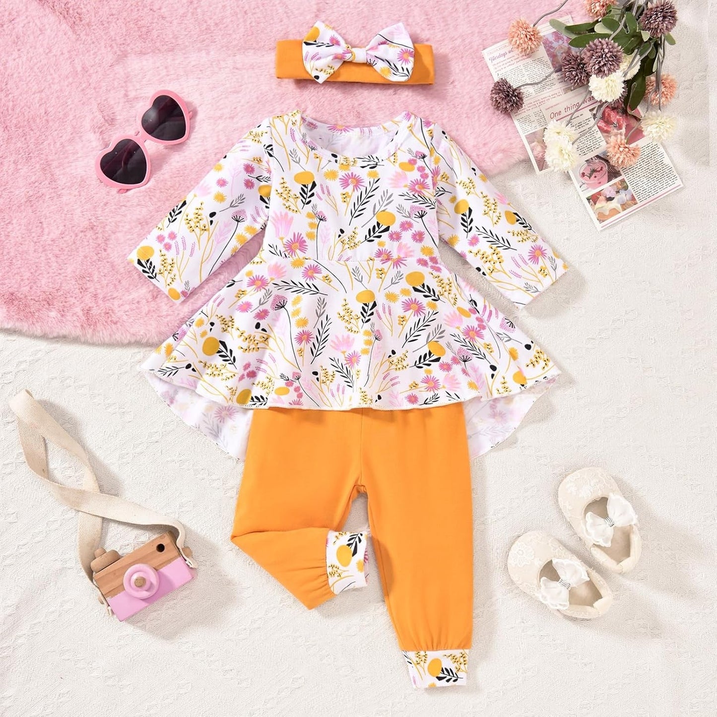 Adorable Toddler Girls' Floral Top and Pants Set - Perfect for Fall & Winter!