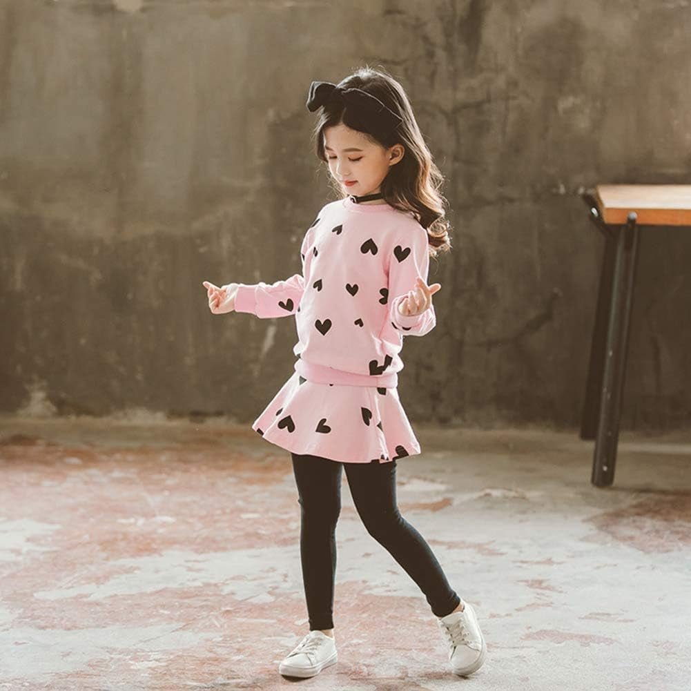 Adorable Toddler Girls Heart Print Hoodie & Leggings Outfit Set