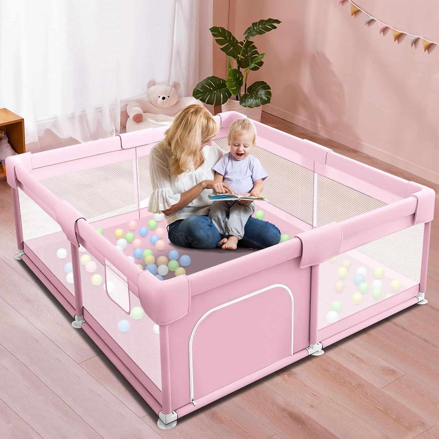 Ultimate Premium Baby Playpen with Soft Mat - Space-Saving 50 x 50 Inch Playard for Infants and Toddlers