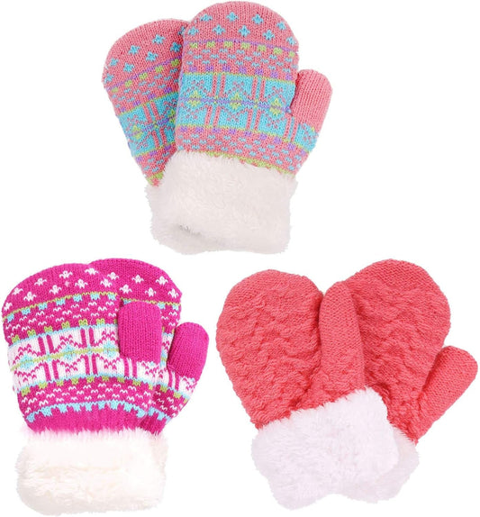 Cozy 3-Pair Kids' Sherpa Lined Knit Mittens - Perfect Winter Gloves for Boys & Girls