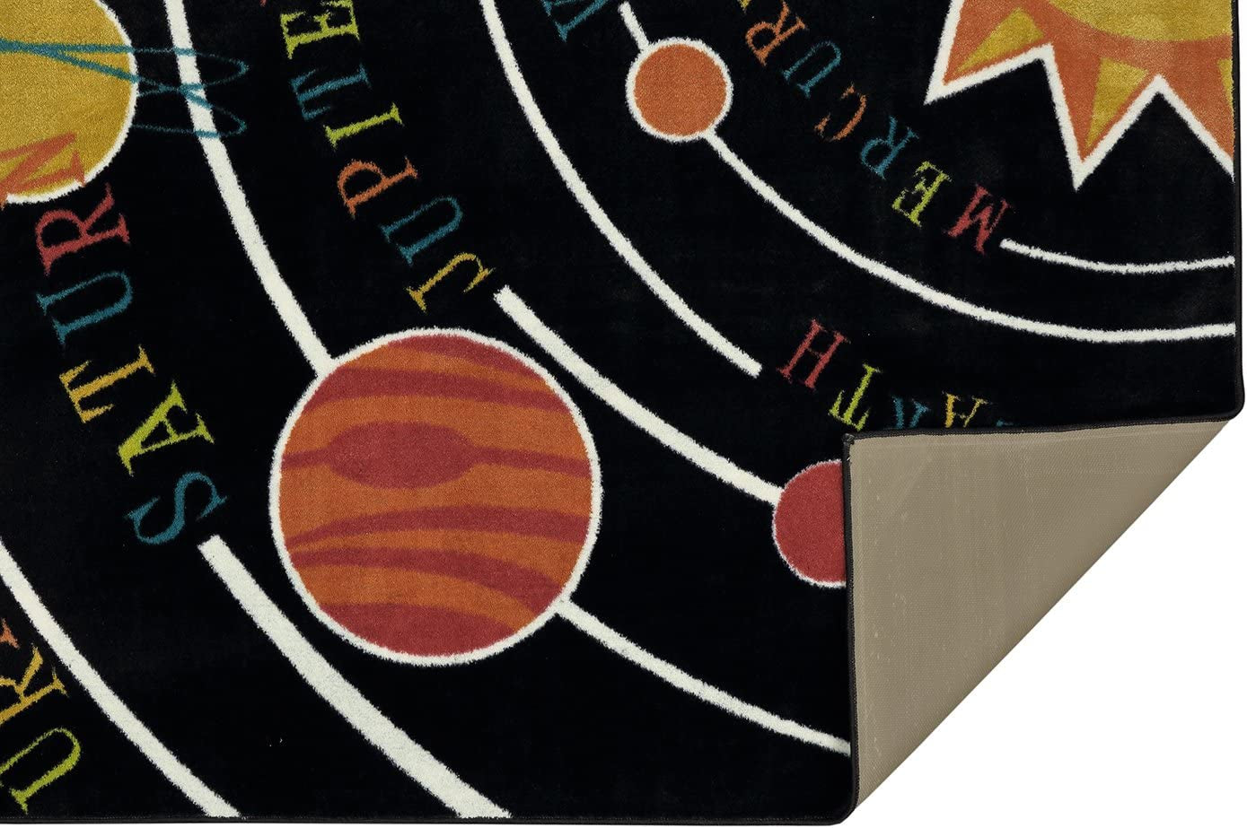 Stunning Black Aurora Solar System Indoor Area Rug - 5' x 8' for Cosmic Decor