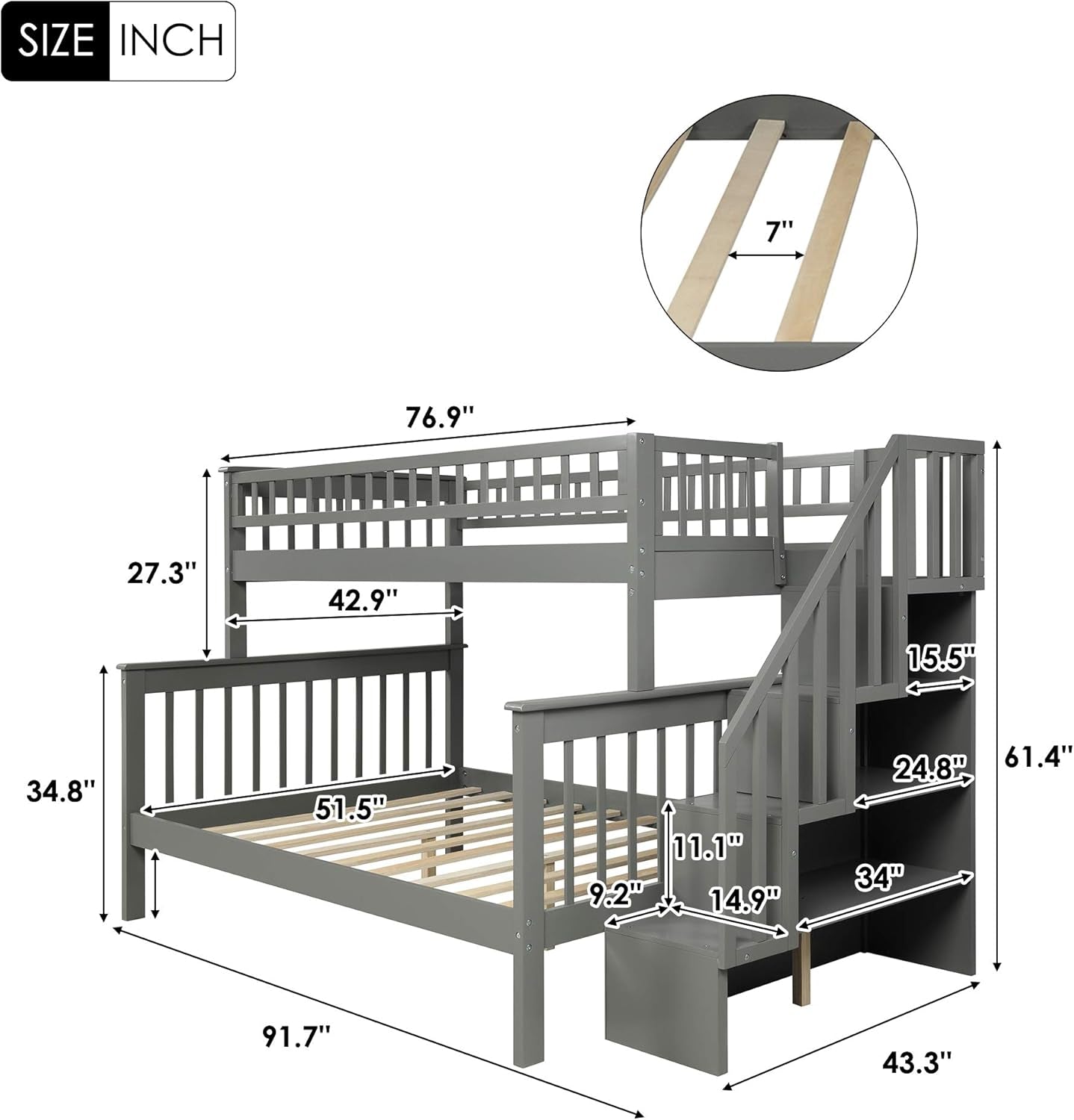 Stylish Twin Over Full Bunk Bed with Convenient Stairway and Smart Storage Solutions