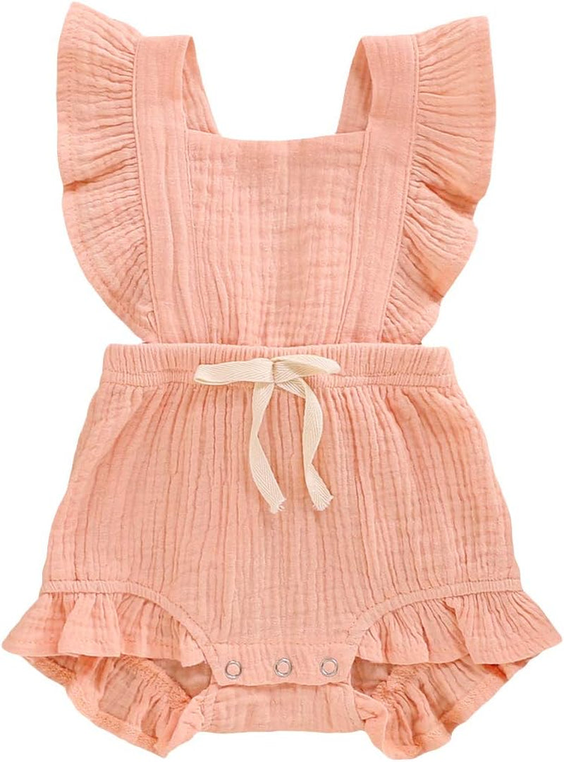 Adorable Ruffled Sleeveless Summer Romper for Toddler Girls - Soft Cotton Linen Comfort