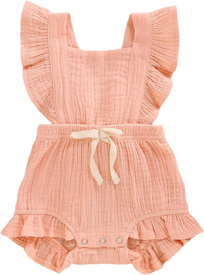 Adorable Ruffled Sleeveless Summer Romper for Toddler Girls - Soft Cotton Linen Comfort