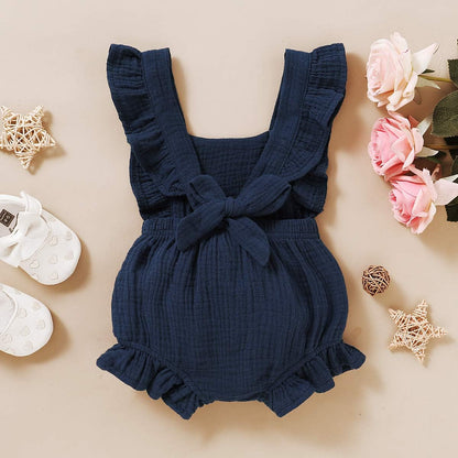 Adorable Ruffled Sleeveless Summer Romper for Toddler Girls - Soft Cotton Linen Comfort